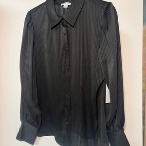 Calvin Klein Black Ribbed Button Down Shirt with Cuffed Sleeves